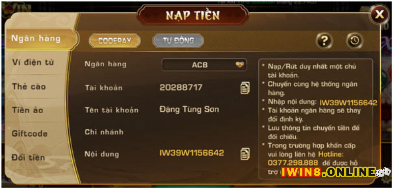 nạp iwin ngân hàng